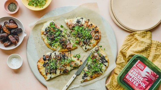 Truffle Prosciutto Naan with Dates & Balsamic Glaze